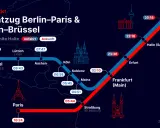 Nachtzug Berlin-Paris & Berlin-Brüssel. Die Karte zeigt die Routen und Abfahrtszeiten des ÖBB Nightjet, ein beliebtes nj train germany.
