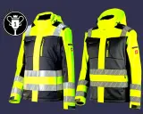 Zwei Warnschutzjacken mit reflektierenden Streifen und Omni-Heat-Technologie für maximale Wärme.
