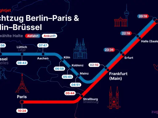 Nachtzug Berlin-Paris & Berlin-Brüssel. Die Karte zeigt die Routen und Abfahrtszeiten des ÖBB Nightjet, ein beliebtes nj train germany.