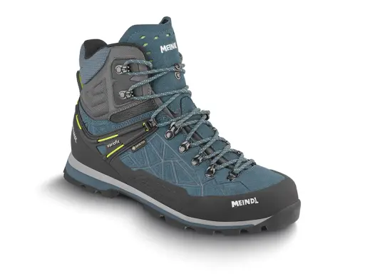 Meindl Lite Hike GTX Test: Ein robuster, wasserdichter Wanderschuh in Petrol und Grau mit Schnürung und Gore-Tex.