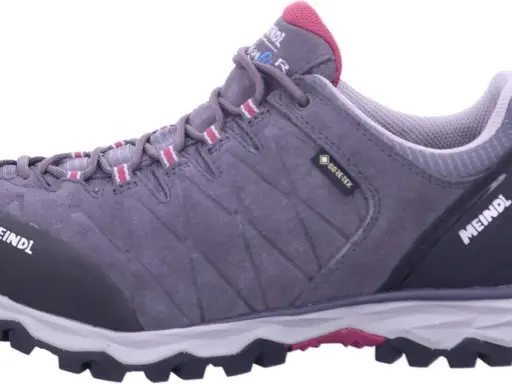 Grauer Meindl Mondello GTX Wanderschuh mit pinken Akzenten. Perfekt für den meindl mondello gtx test.