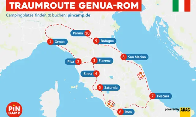 Traumroute Genua-Rom: Eine Reise durch Italien mit dem Camper. Entdecke Städte wie Florenz, Siena und Rom. Perfekt für dein nächstes **backpacking italien** Abenteuer.