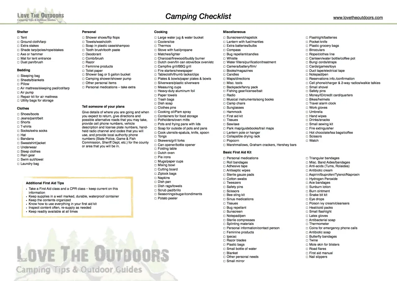 Checkliste f&uuml;r die Camping Grundausstattung: von Zelt bis Kochutensilien, alles f&uuml;r ein gelungenes Outdoor-Erlebnis.